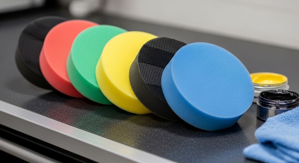 Automobile polishing pads set including cutting, polishing, and finishing foam pads