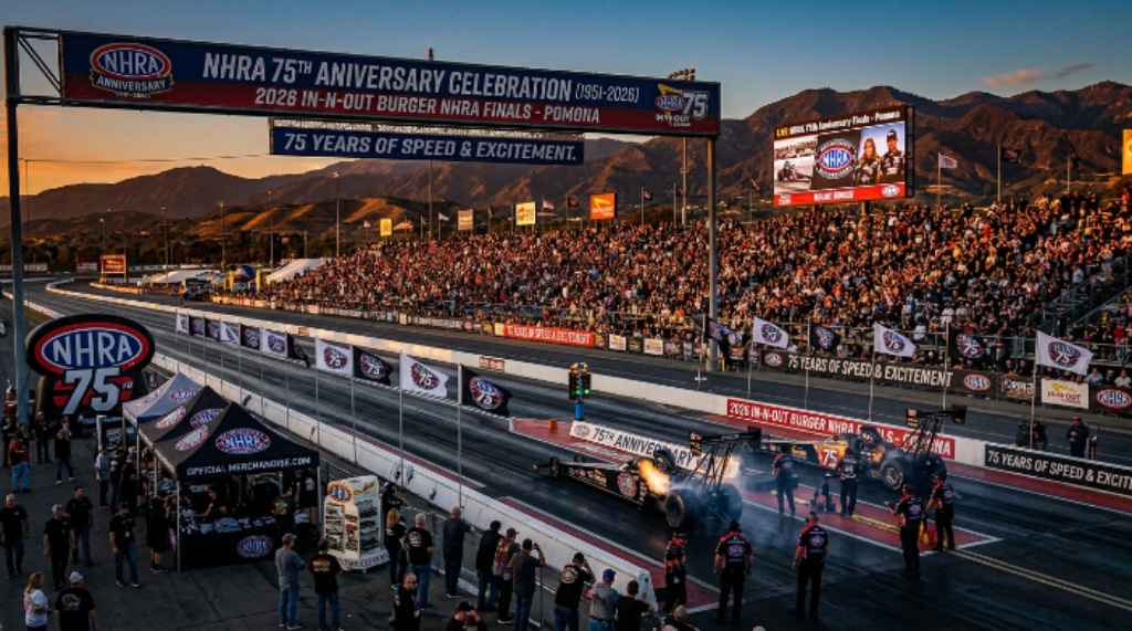 NHRA 75th anniversary celebration at Pomona Dragstrip season finale 2026