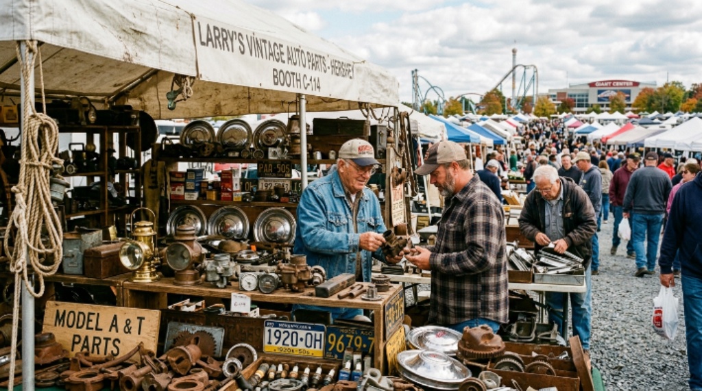 Vendors selling antique auto parts at the Hershey flea market