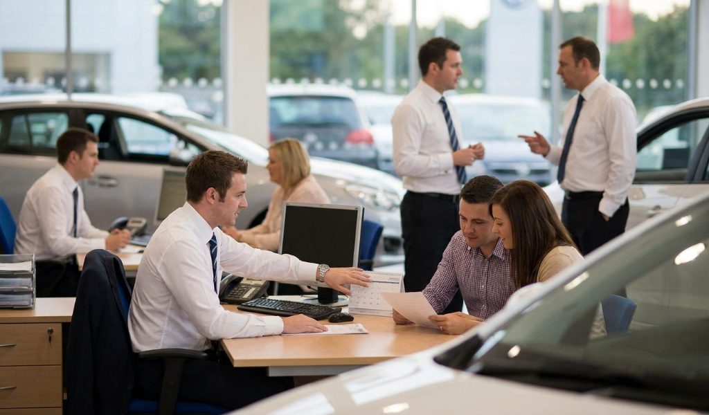 Buyer comparing written car quotes from three dealers on a table