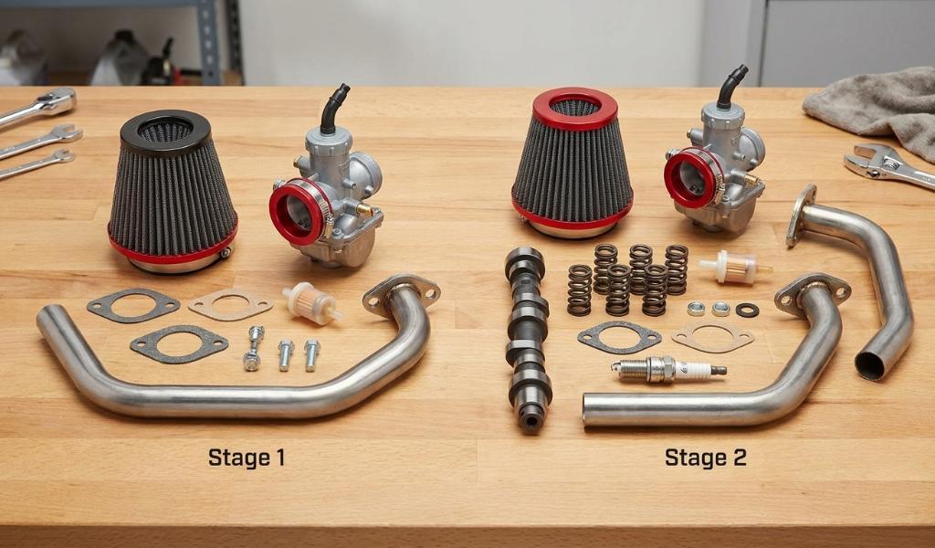 Coleman Mini Bike Performance Kit Stage 1 vs Stage 2 comparison