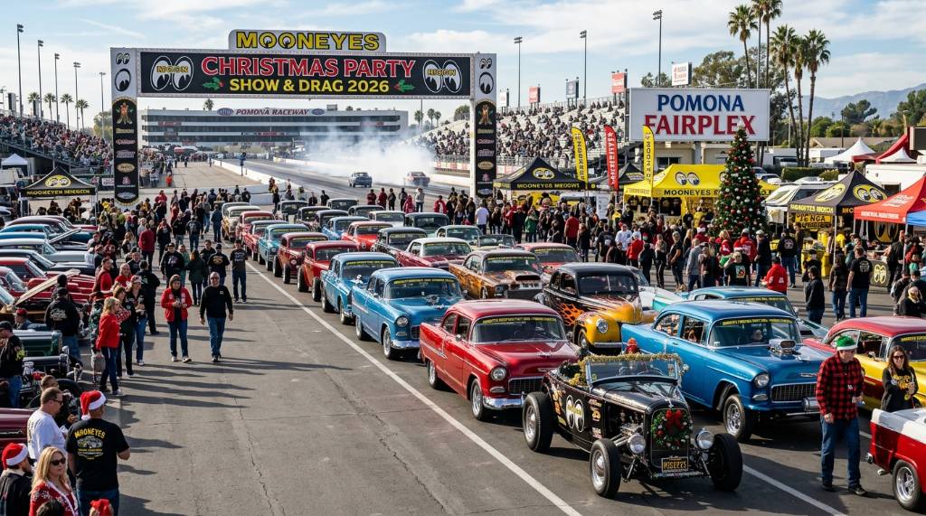 MOONEYES Christmas Party Show and Drag 2026: Dates, Tickets, Cars, and Drag Racing